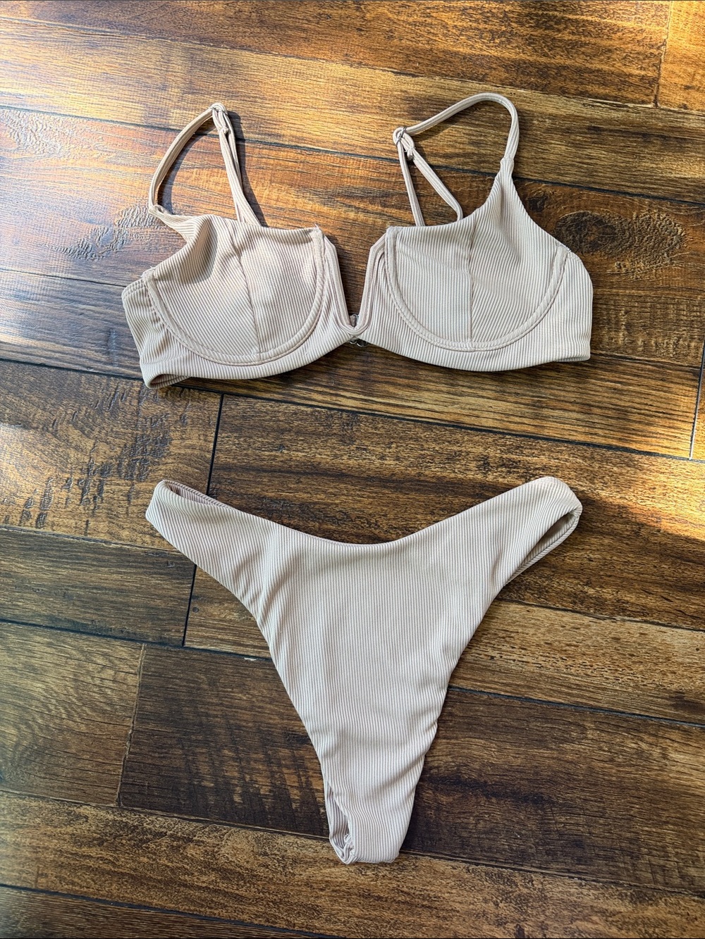 Women’s Cream Ribbed Underwire Bikini Set - Neutral Swim